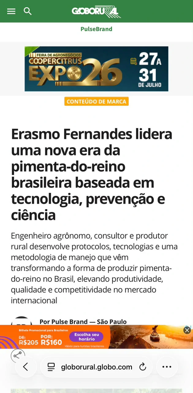 Publicação no veículo Globo Rural